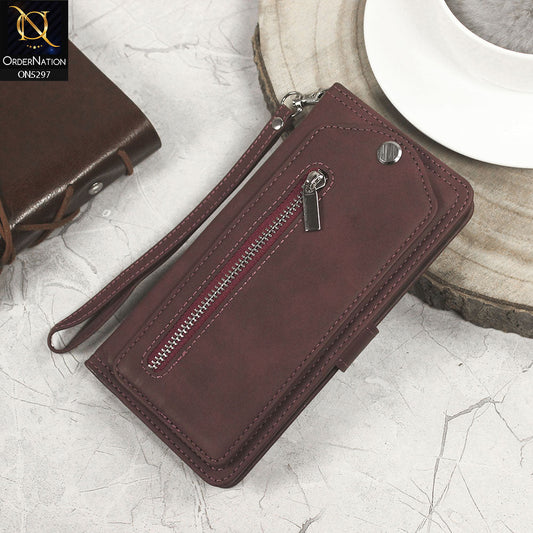 Iphone 12 Mini Cover - Burgundy - Trendy Premium Leather Flip Book Wallet Card Holder Case With Mirror