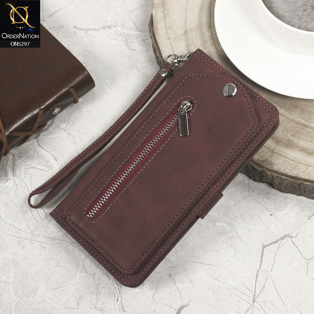 iPhone 14 Plus Cover - Burgundy - Trendy Premium Leather Flip Book Wallet Card Holder Case With Mirror