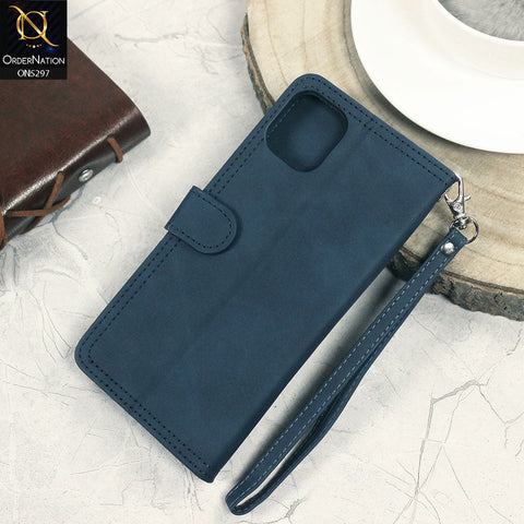 Iphone 12  Cover - Blue - Trendy Premium Leather Flip Book Wallet Card Holder Case With Mirror