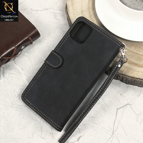 Iphone 12 Mini Cover - Black - Trendy Premium Leather Flip Book Wallet Card Holder Case With Mirror