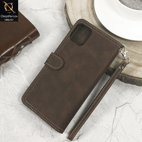 Iphone 12 Mini Cover - Brown - Trendy Premium Leather Flip Book Wallet Card Holder Case With Mirror