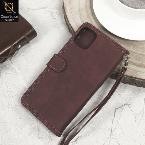 Iphone 12 Mini Cover - Burgundy - Trendy Premium Leather Flip Book Wallet Card Holder Case With Mirror