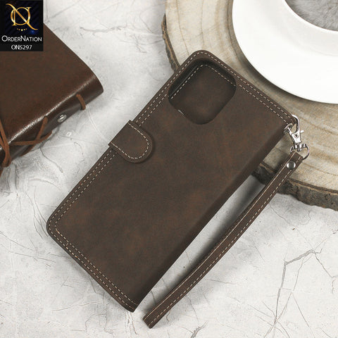 Iphone 13 Pro  Cover - Brown - Trendy Premium Leather Flip Book Wallet Card Holder Case With Mirror