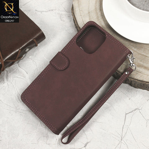 Iphone 13 Pro  Cover - Burgundy - Trendy Premium Leather Flip Book Wallet Card Holder Case With Mirror