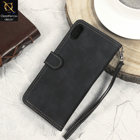 Iphone XR  Cover - Black - Trendy Premium Leather Flip Book Wallet Card Holder Case With Mirror