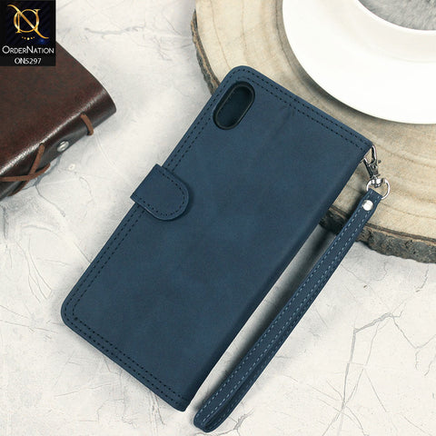 Iphone XR  Cover - Blue - Trendy Premium Leather Flip Book Wallet Card Holder Case With Mirror