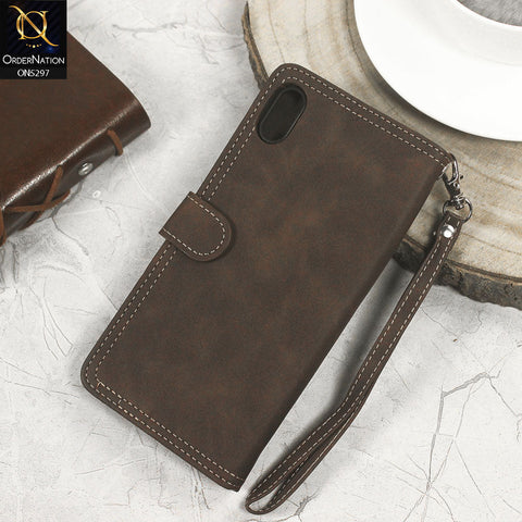 Iphone XR  Cover - Brown - Trendy Premium Leather Flip Book Wallet Card Holder Case With Mirror