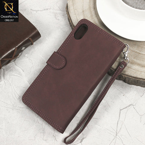 Iphone XR  Cover - Burgundy - Trendy Premium Leather Flip Book Wallet Card Holder Case With Mirror