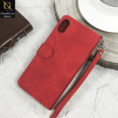 Iphone XR  Cover - Red - Trendy Premium Leather Flip Book Wallet Card Holder Case With Mirror