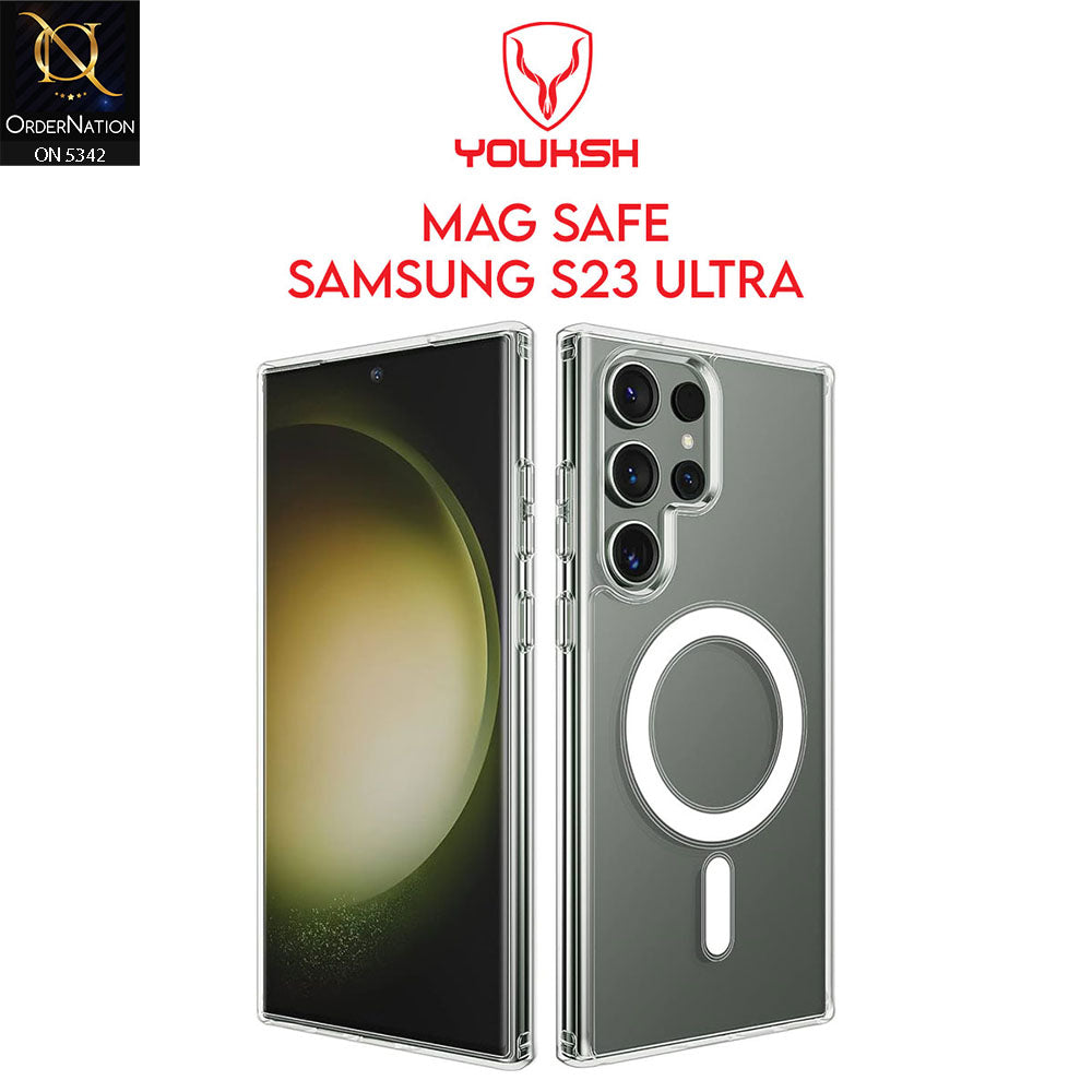 Samsung Galaxy S23 Ultra Cover - Transparent - Youksh Magsafe Clear Soft Borders Case