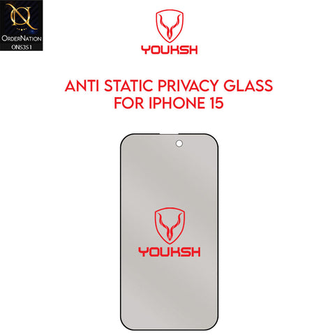 IPhone 15 Screen Protector - Black - Youksh Privacy Anti Static Glass Screen Protector