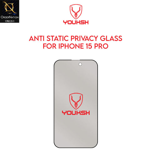 IPhone 15 Pro Screen Protector - Black - Youksh Privacy Anti Static Glass Screen Protector