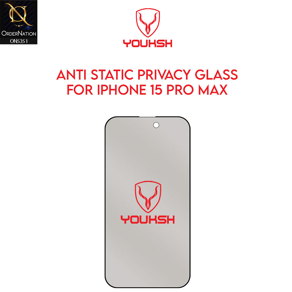 IPhone 15 Pro Max Screen Protector - Black - Youksh Privacy Anti Static Glass Screen Protector