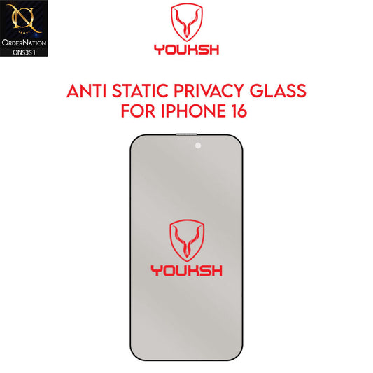 IPhone 16 Screen Protector - Black - Youksh Privacy Anti Static Glass Screen Protector