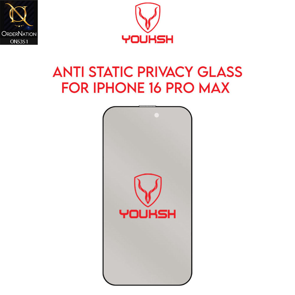 IPhone 16 Pro Max Screen Protector - Black - Youksh Privacy Anti Static Glass Screen Protector