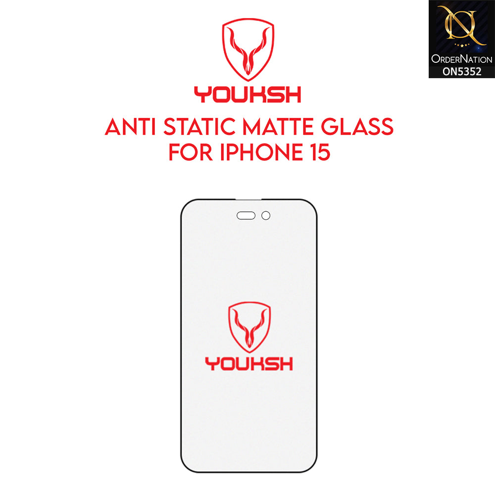 iPhone 15 Cover - Transparent - Youksh Matte AntiStatic Glass Protector