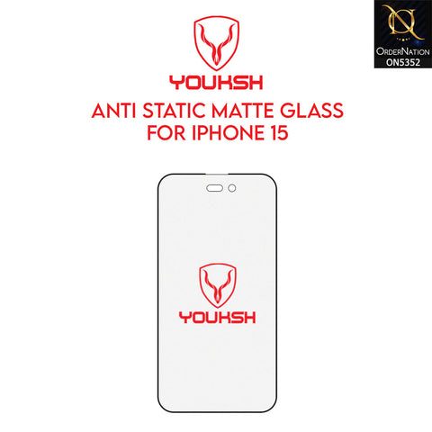 iPhone 15 Cover - Transparent - Youksh Matte AntiStatic Glass Protector