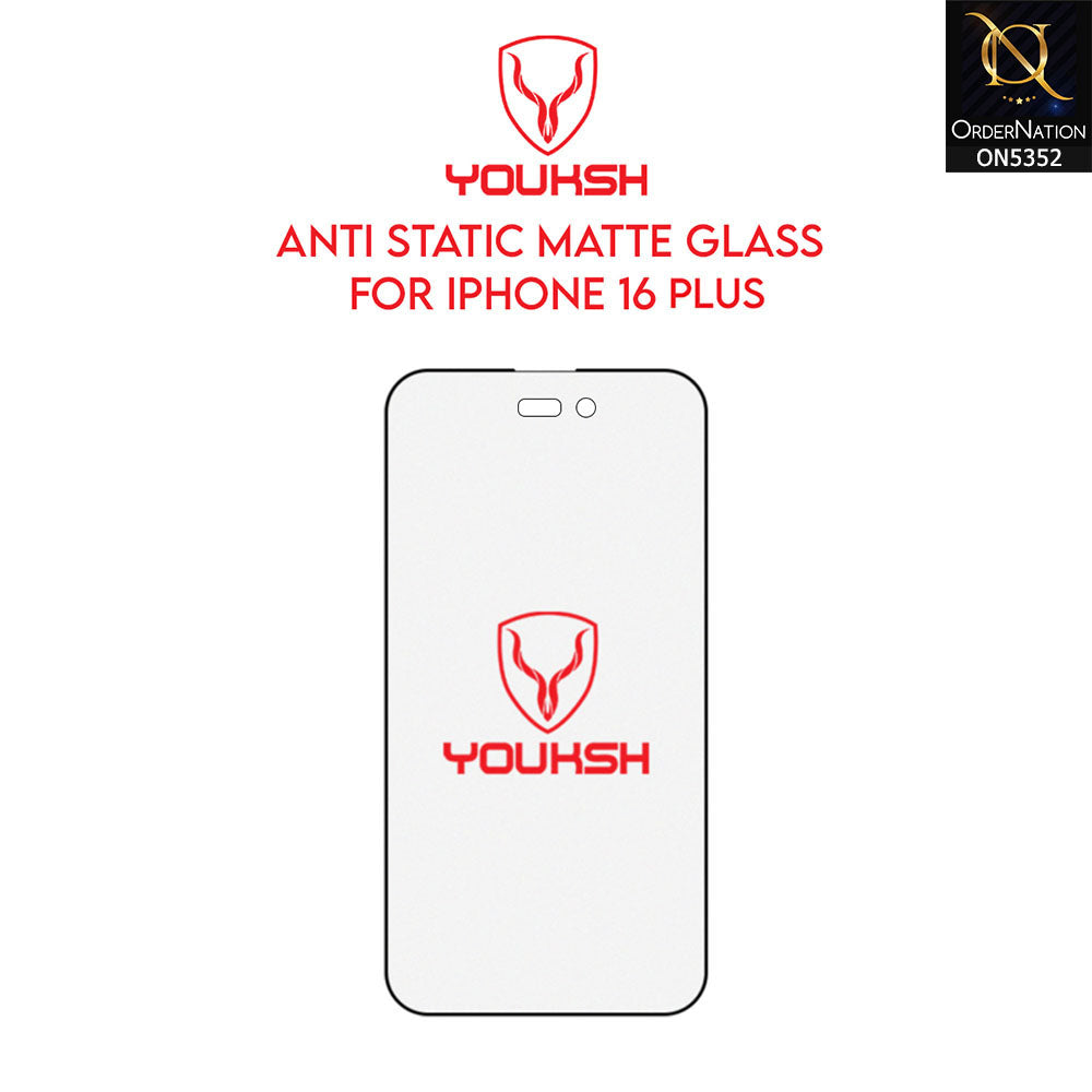 iPhone 16 Plus Cover - Transparent - Youksh Matte AntiStatic Glass Protector