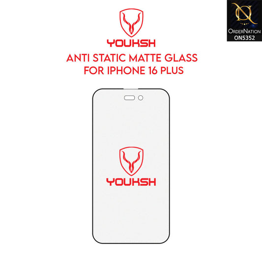 iPhone 16 Plus Cover - Transparent - Youksh Matte AntiStatic Glass Protector