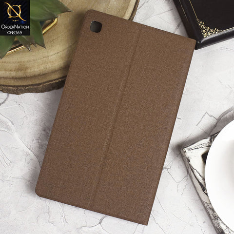 Samsung Galaxy Tab A7 Lite / T220 / T225 Cover - Brown - Octo PU Leather Fabric Texture Bifold Stand Flip Book Soft Case