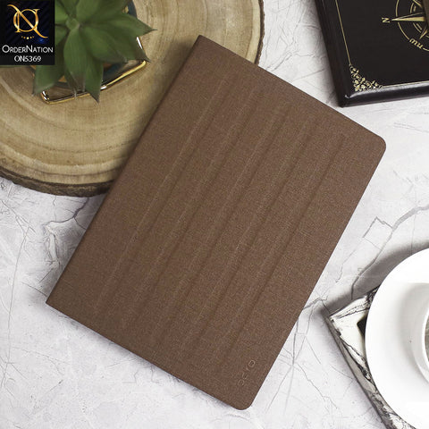 Samsung Tab A 10.1 / T580 / T585 (2016) Cover - Brown - Octo PU Leather Fabric Texture Bifold Stand Flip Book Soft Case