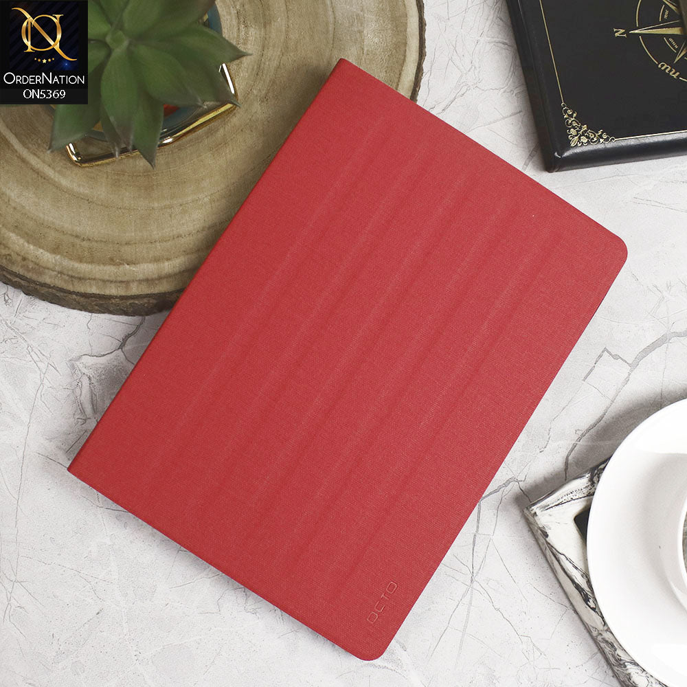 Samsung Galaxy Tab S6 Lite / P615 (2020) Cover - Red - Octo PU Leather Fabric Texture Bifold Stand Flip Book Soft Case