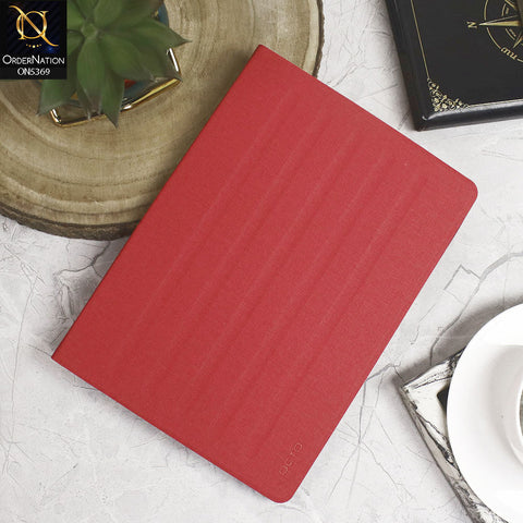 Samsung Tab A 10.1 / T580 / T585 (2016) Cover - Red - Octo PU Leather Fabric Texture Bifold Stand Flip Book Soft Case