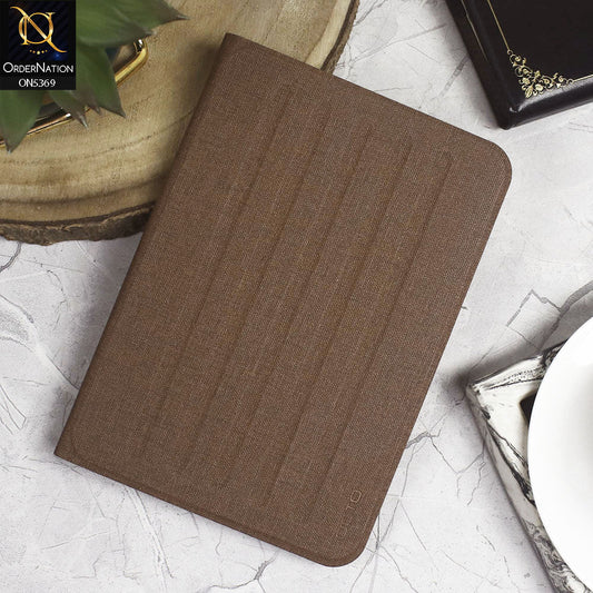 Samsung Galaxy Tab A7 Lite / T220 / T225 Cover - Brown - Octo PU Leather Fabric Texture Bifold Stand Flip Book Soft Case