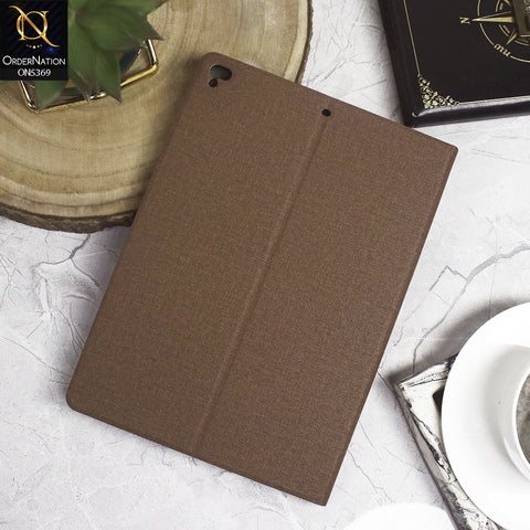 iPad Air (5th gen) 10.9-inch (2022) Cover - Brown - Octo PU Leather Fabric Texture Bifold Stand Flip Book Soft Case