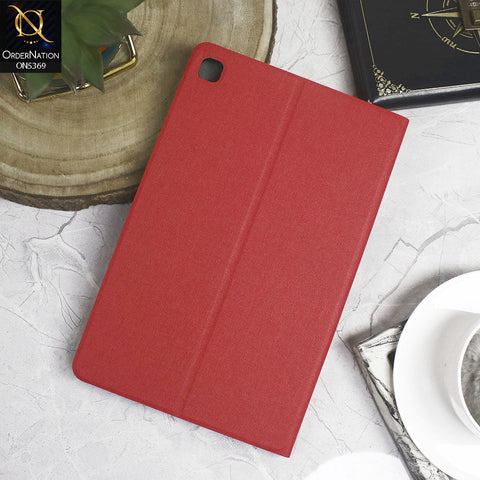 Samsung Galaxy Tab S6 Lite / P615 (2020) Cover - Red - Octo PU Leather Fabric Texture Bifold Stand Flip Book Soft Case