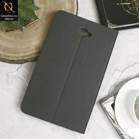 Samsung Tab A 10.1 / T580 / T585 (2016) Cover - Black - Octo PU Leather Fabric Texture Bifold Stand Flip Book Soft Case