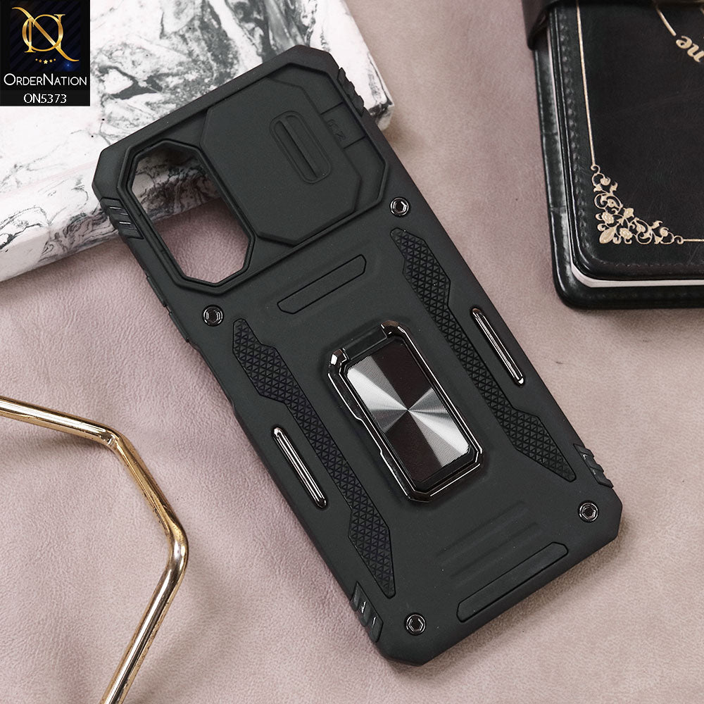 Oppo A17 Cover - Black - New HQ Heavey Duty Hybrid Protective Case With 360 Rotatable Kickstand Holder