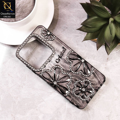 Tecno Spark 20C - Black -  Elegant Crystal Rhinestones Flower Dual Tone Glitter Shine Case (Glitter Does not Move)