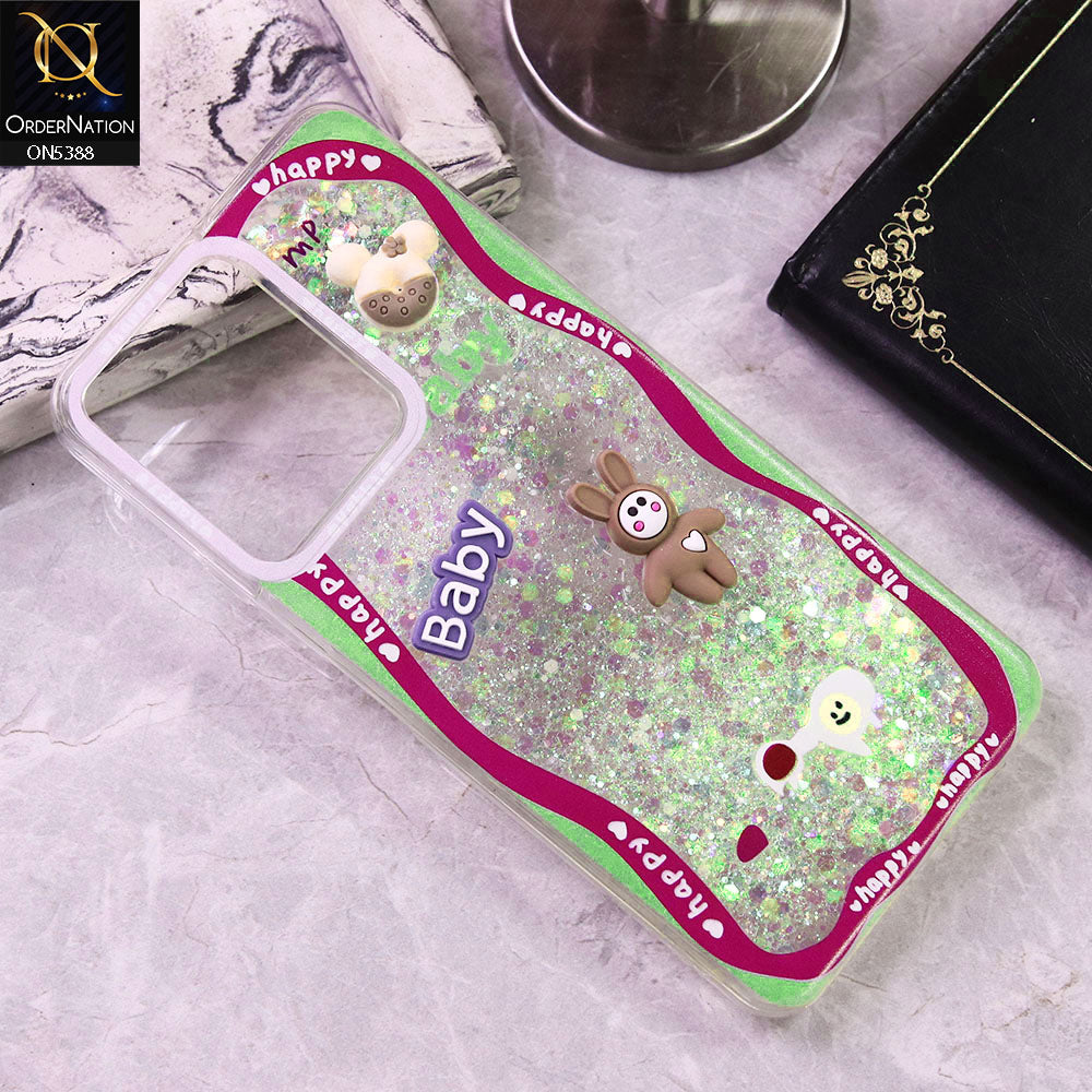 Xiaomi Redmi 13C Cover - Design3 - Cute 3D Cartoon (Moving Glitters) Transparent Soft Case