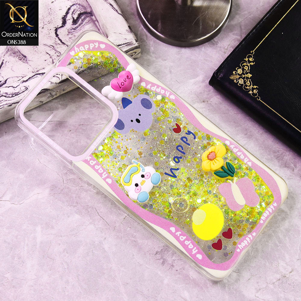 Xiaomi Redmi 13C Cover - Design6 - Cute 3D Cartoon (Moving Glitters) Transparent Soft Case