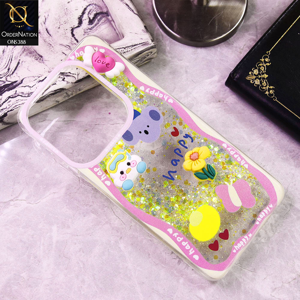 Infinix Smart 8 Pro Cover - Design6 - Cute 3D Cartoon (Moving Glitters) Transparent Soft Case