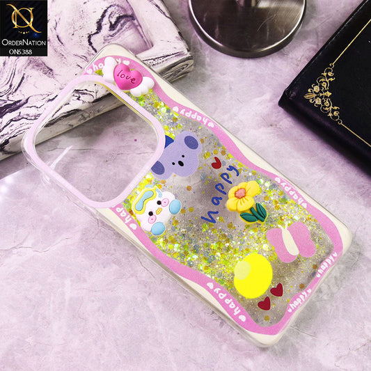 Infinix Smart 8 Cover - Design6 - Cute 3D Cartoon (Moving Glitters) Transparent Soft Case