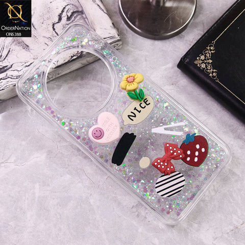Tecno Spark 30 4G Cover - Design4 - Cute 3D Cartoon (Moving Glitters) Transparent Soft Case