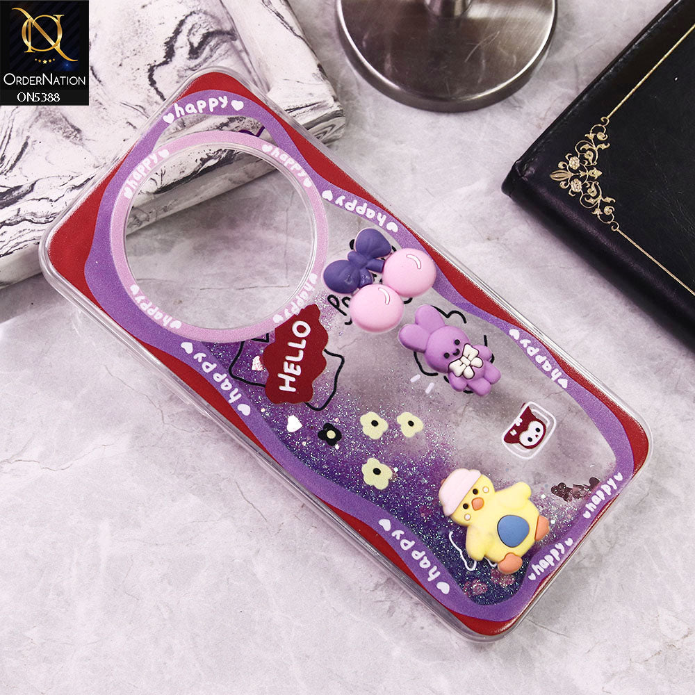 Tecno Spark 30 4G Cover - Design5 - Cute 3D Cartoon (Moving Glitters) Transparent Soft Case