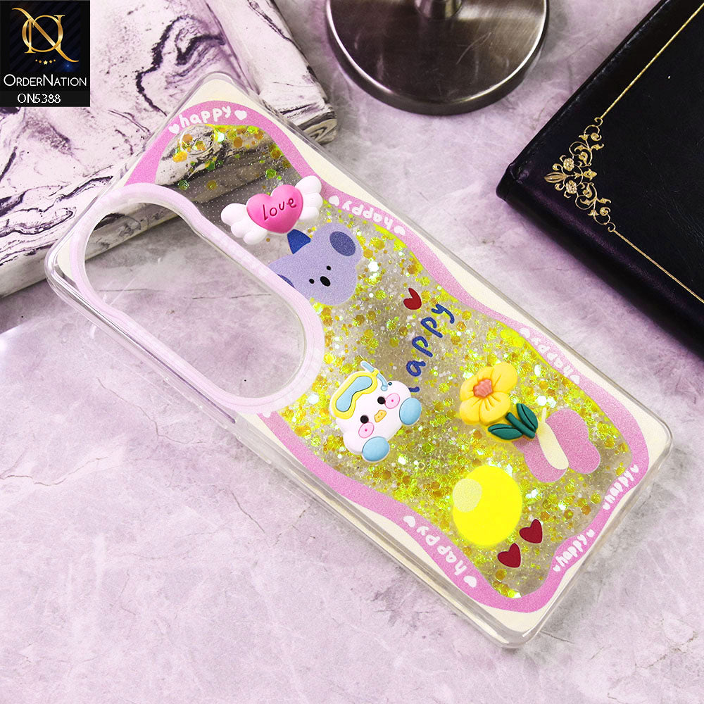 Vivo V40 Cover - Design6 - Cute 3D Cartoon (Moving Glitters) Transparent Soft Case