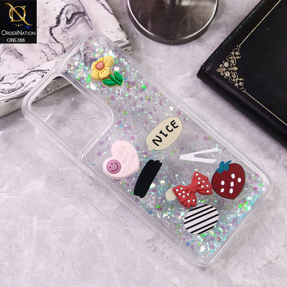 Vivo Y03 Cover - Design4 - Cute 3D Cartoon (Moving Glitters) Transparent Soft Case