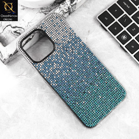 iPhone 15 Pro Max Cover - Blue -  Luxurious Gradiant Rhinestone Soft border Shiny Case