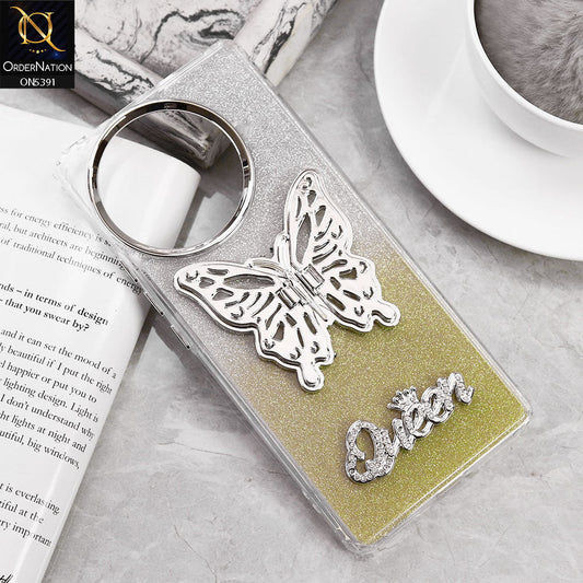 Tecno Camon 30S Cover - Golden - Trendy Queen Dual Tone Gradient Gliter Shiny Soft Case With Butterfly Kickstand Holder (Gliter Does Not Move)