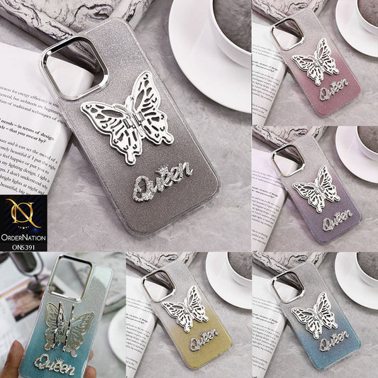Samsung Galaxy Note 20 Ultra Cover - Golden - Trendy Queen Dual Tone Gradient Gliter Shiny Soft Case With Butterfly Kickstand Holder (Gliter Does Not Move)