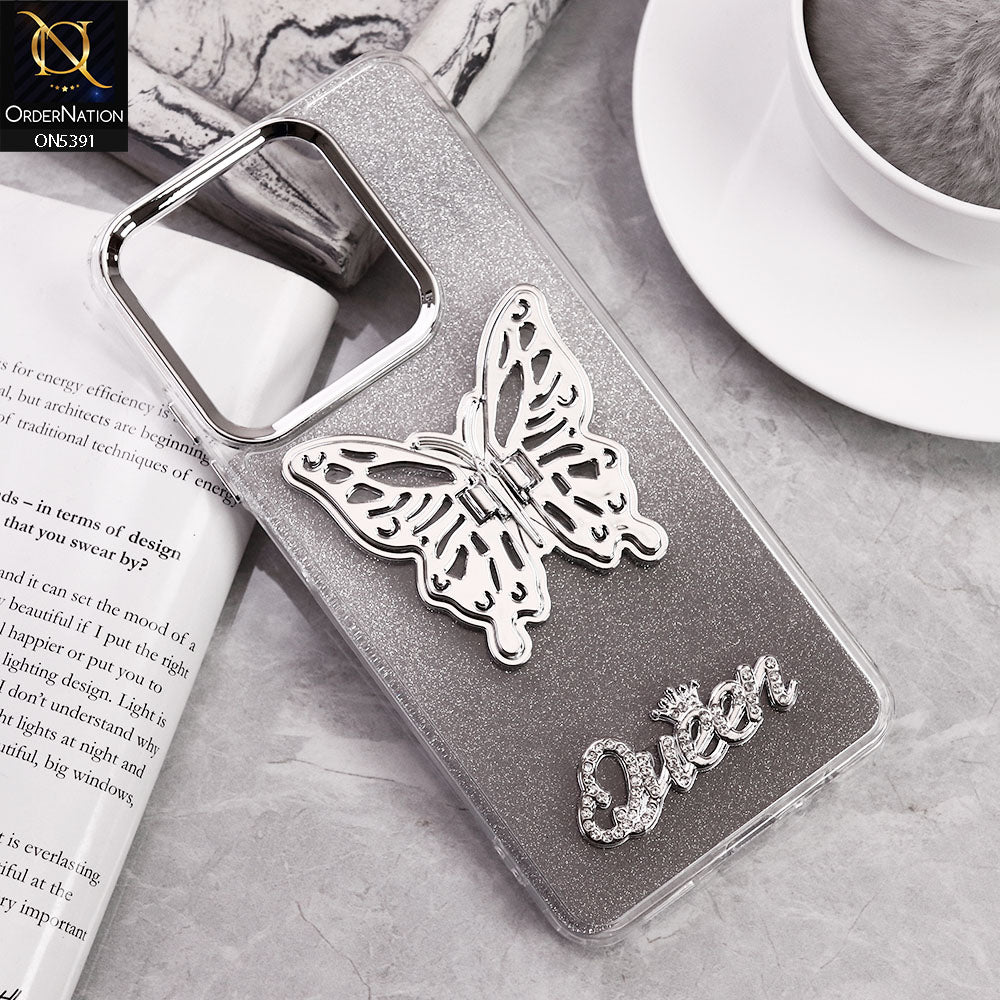 Realme C61 Cover - Black - Trendy Queen Dual Tone Gradient Gliter Shiny Soft Case With Butterfly Kickstand Holder (Gliter Does Not Move)