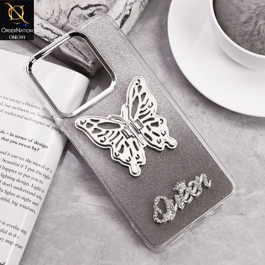 Realme C61 Cover - Black - Trendy Queen Dual Tone Gradient Gliter Shiny Soft Case With Butterfly Kickstand Holder (Gliter Does Not Move)
