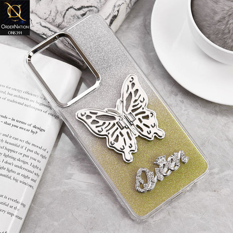 Realme C61 Cover - Golden - Trendy Queen Dual Tone Gradient Gliter Shiny Soft Case With Butterfly Kickstand Holder (Gliter Does Not Move)