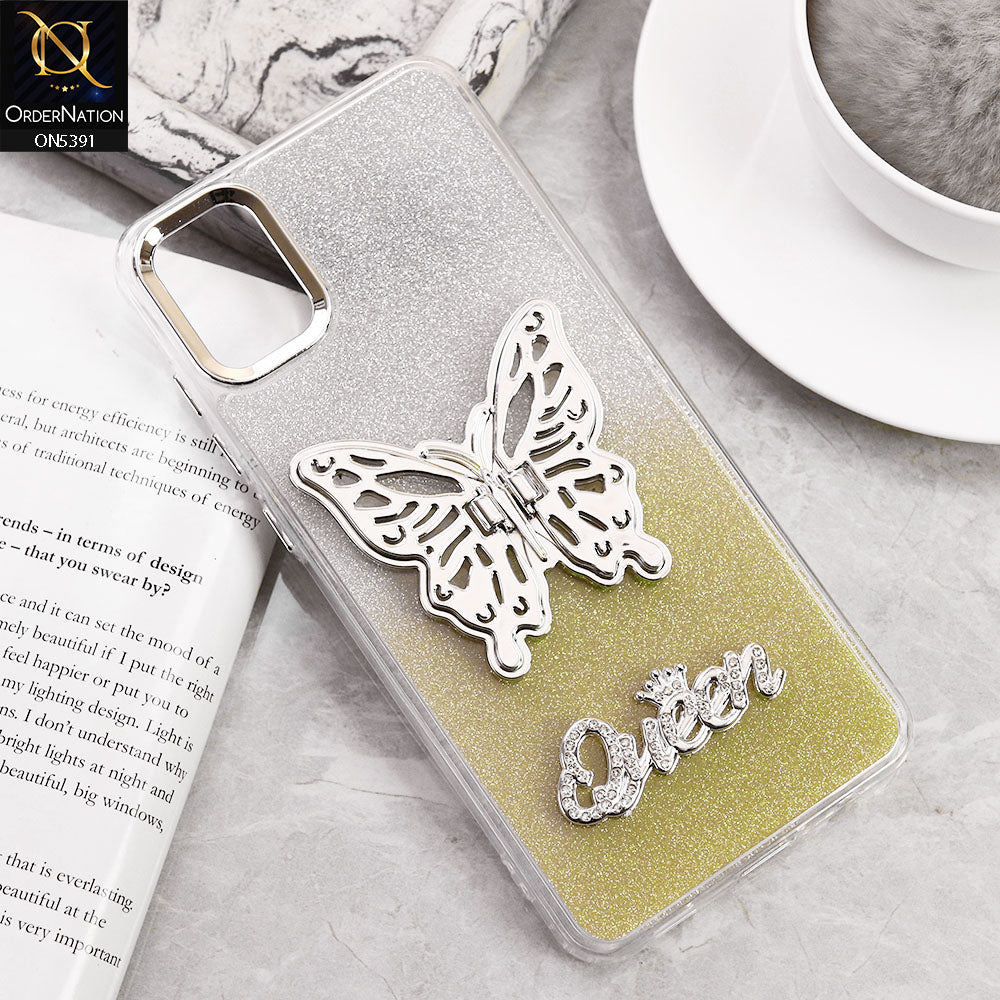 Samsung Galaxy A05 Cover - Golden - Trendy Queen Dual Tone Gradient Gliter Shiny Soft Case With Butterfly Kickstand Holder (Gliter Does Not Move)