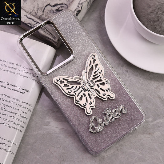 Tecno Spark Go 2024 Cover - Purple - Trendy Queen Dual Tone Gradient Gliter Shiny Soft Case With Butterfly Kickstand Holder (Gliter Does Not Move)