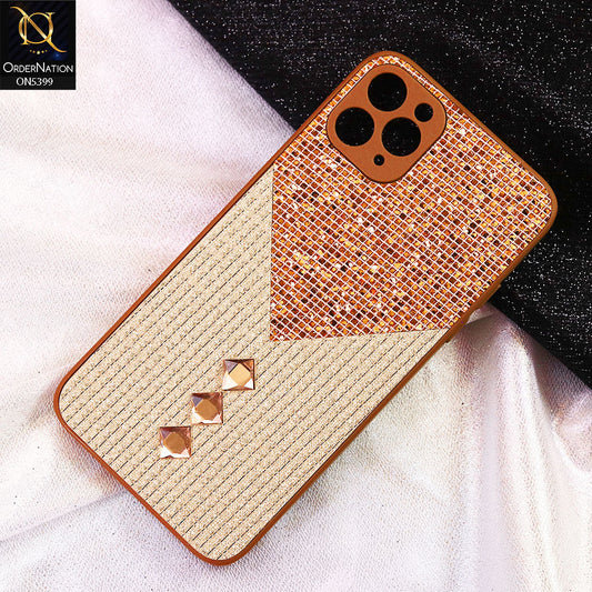 iPhone 11 Pro Max Cover - Brown - Luxury 3D Woven Pattern Shiny Soft Case With Camera Protection